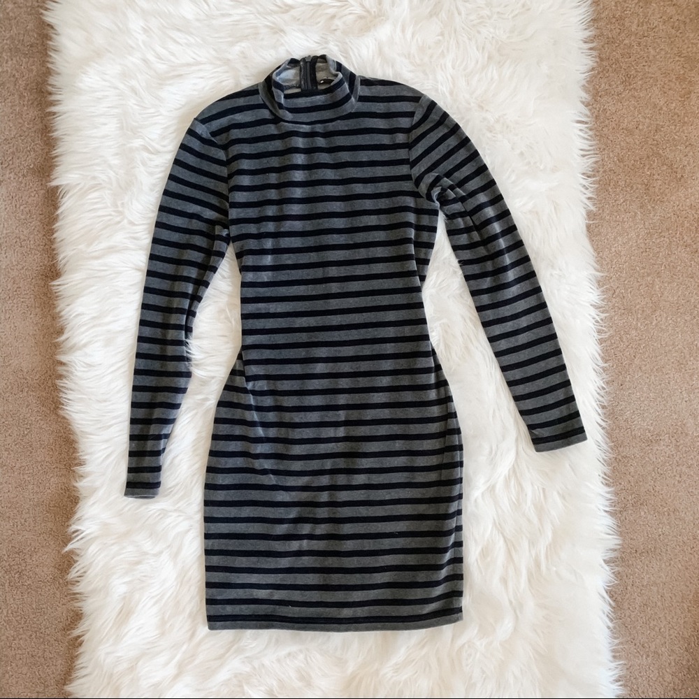 Alexander Wang Stripe Velour Turtleneck Dress - Picture 2 of 8